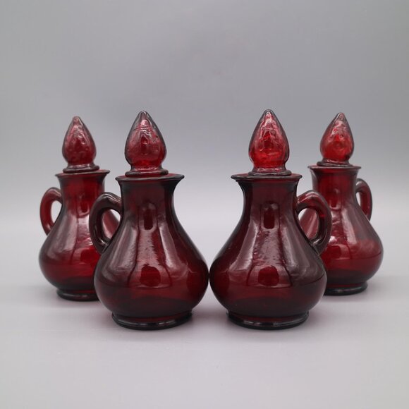 Vintage Avon Ruby Red Glass Cruets Pitcher Decanter Strawberry With Stopper - Picture 7 of 7